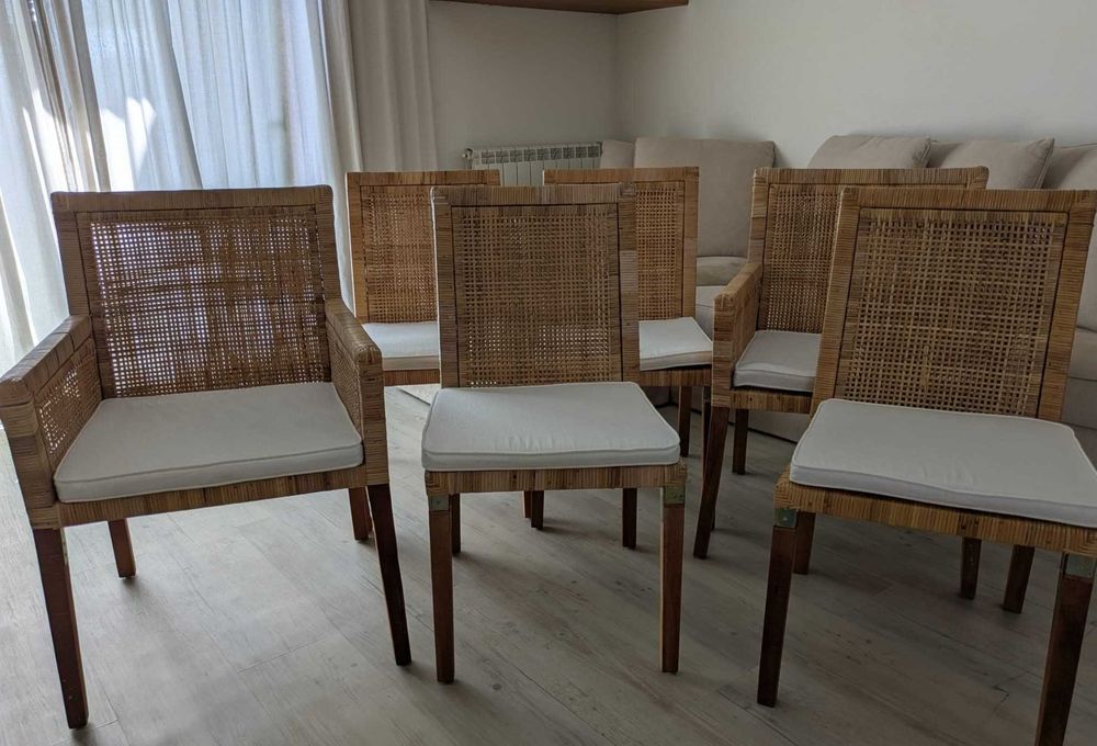6 Cadeiras de Jantar Kenay em Madeira e Rattan Natural
