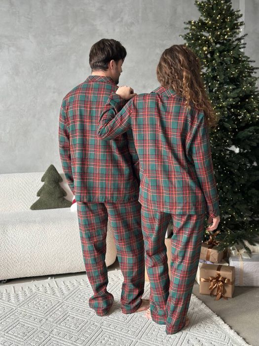 парні піжами новорічні в клітинку/піжами для сімейних фото/парний одяг