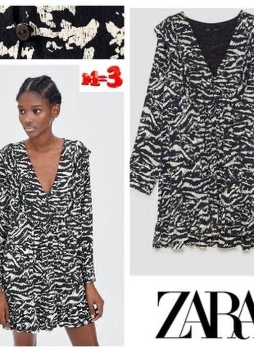 Zara сукня міні принт зебра довгий рукав Xl