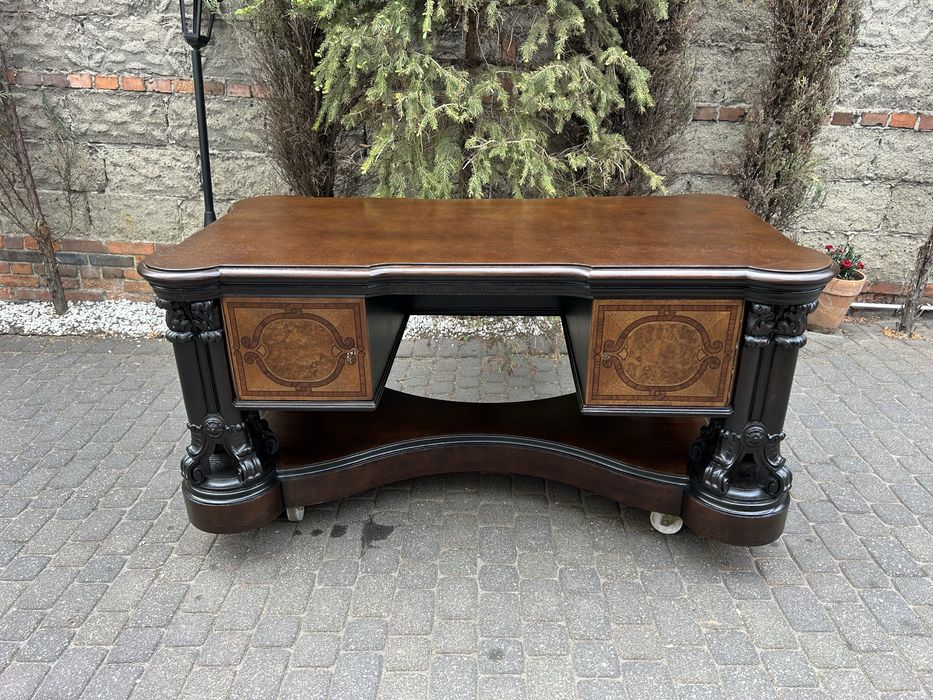 Antyczne Duże Stare Dwustronne Biurko Gabinet z lat 20-tych Intarsja Unikat Po Renowacji