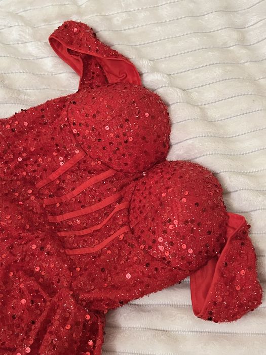 Сукня вечірня випускна новорічна святкова жіноча червона з блискітками