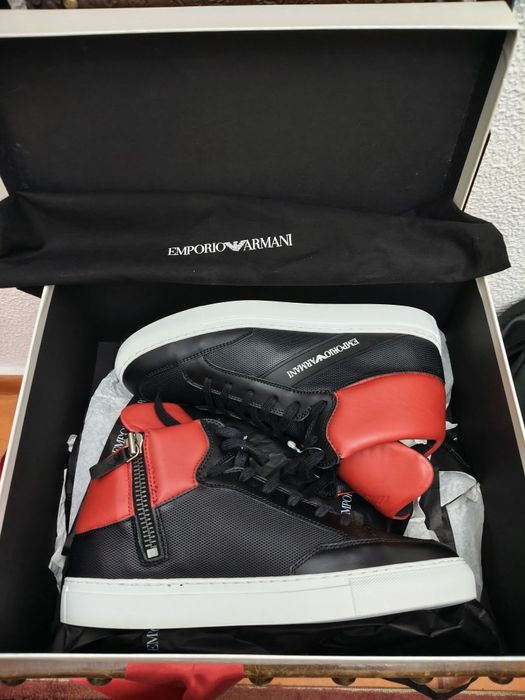 Emporio Armani Sapatilhas Cano Alto Preto/Vermelho – Originais