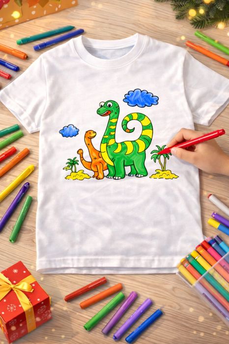 Дитячий подарунок | Футболка-розмальовка + фломастери Для Творчості