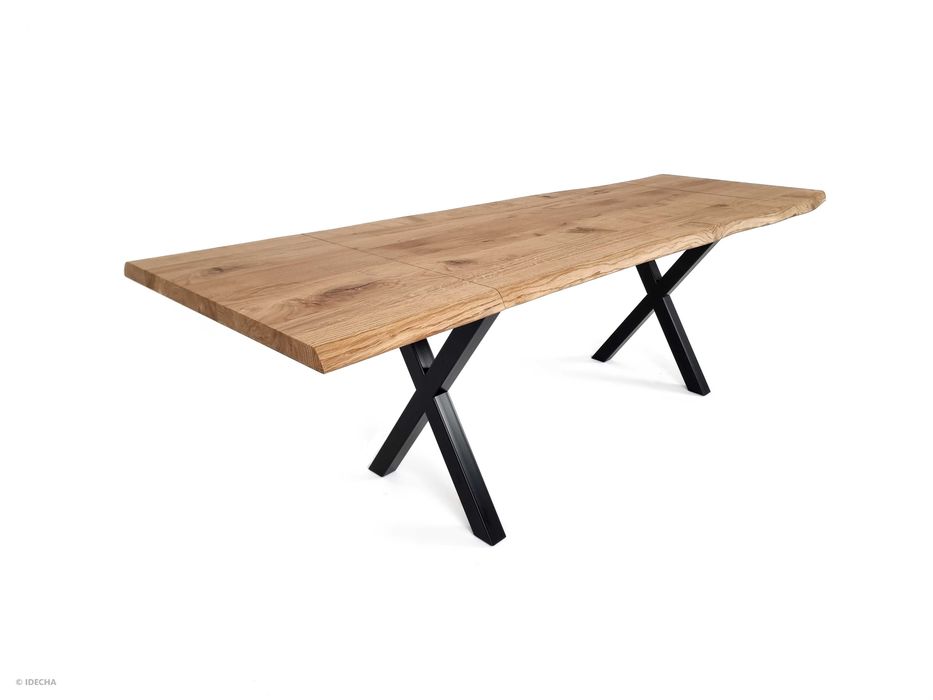 Stół dębowy LOFT z nogami X + dostawki | 200×90 + 2×50 cm