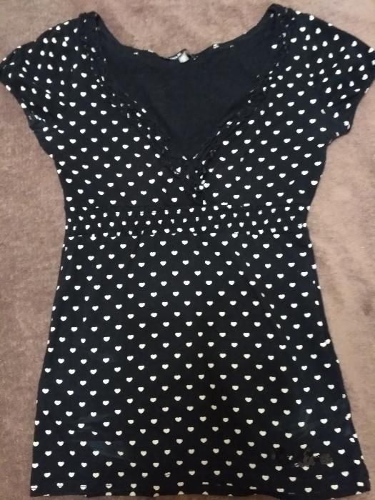 Футболка oodji черная в сердечки в горох XS ODGI принт горох