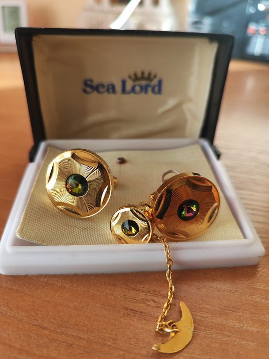 Запонки+ булавка до краватки позолочені  Sea Lord