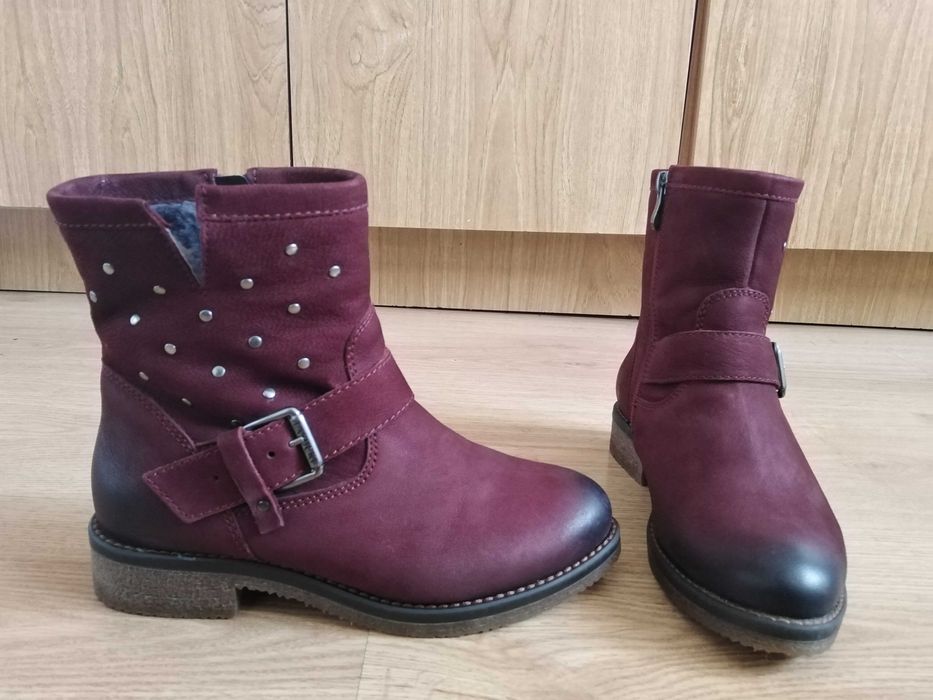 LASOCKI NOWE bordowe botki kozaki zimowe ćwieki skóra skórzane 36 23cm