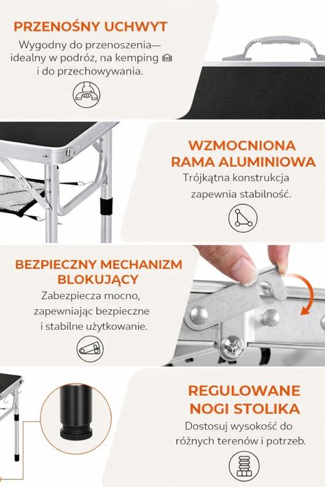Stół kempingowy składany, solidny, lekki