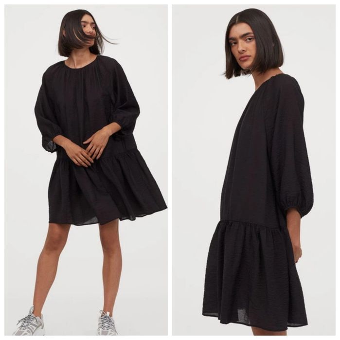 H&M S -L nowa czarna luźna sukienka oversize tkanina strukturalna