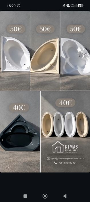 Banheiras de vários estilos e cores
