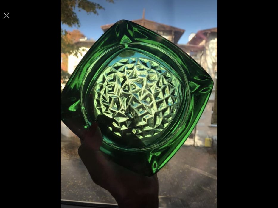 UNIKAT Szmaragdowa Popielnica Hobnail Rudolf Jurnikl Rudolfova Hut