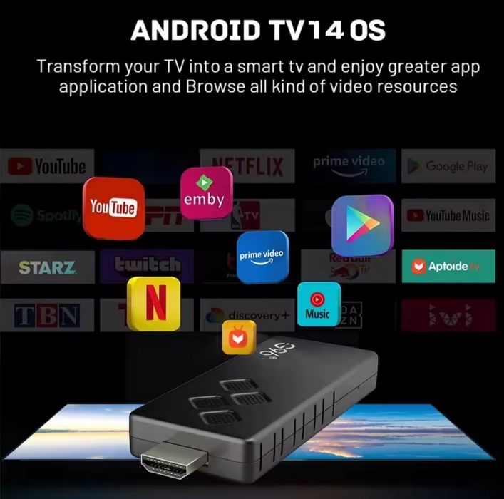 Смарт ТВ стік Android TV G96 Android 14 Allwinner H313 Wi-Fi 6 (2G