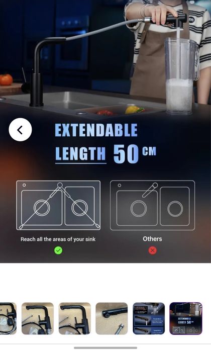 Кухонный кран Dayone Matte Black с выдвижным душем