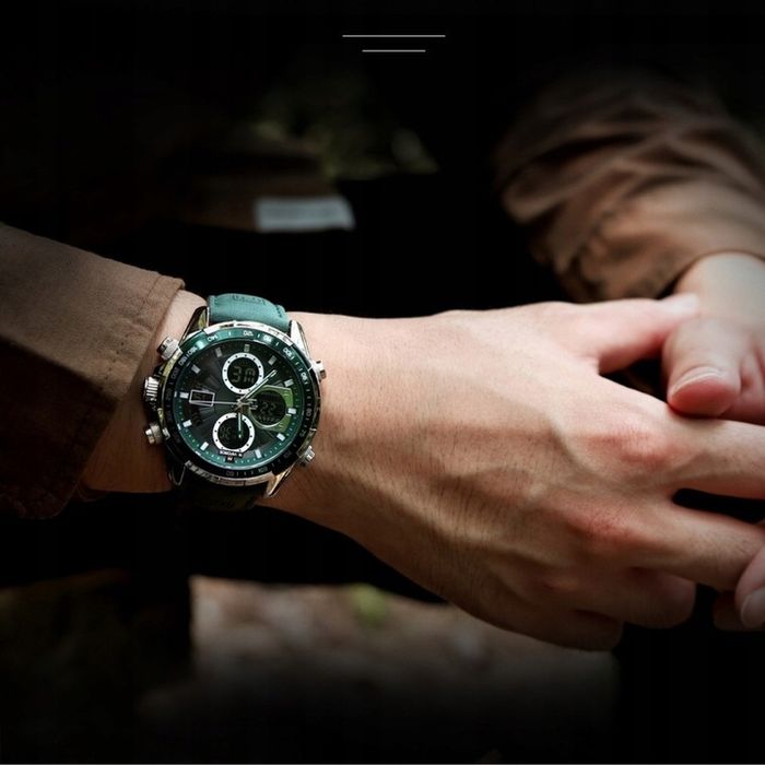 Zegarek Męski Elegancki Klasyczny Skórzany Pasek Stoper Datownik Alarm