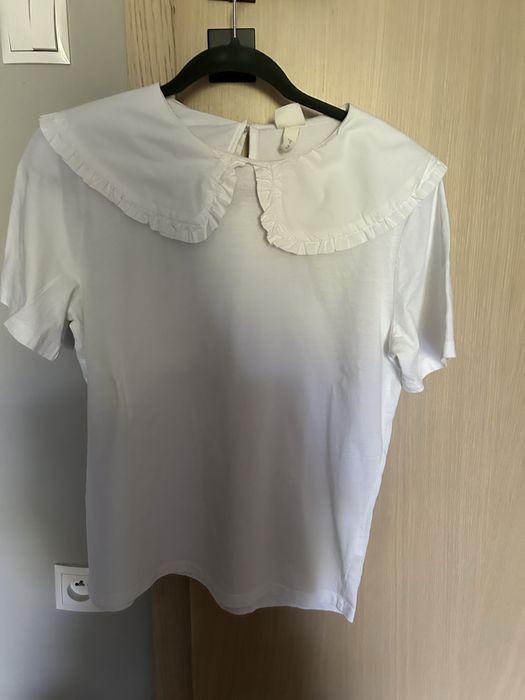 Bawełniana koszulka z kołnierzykiem HM biała rozm M