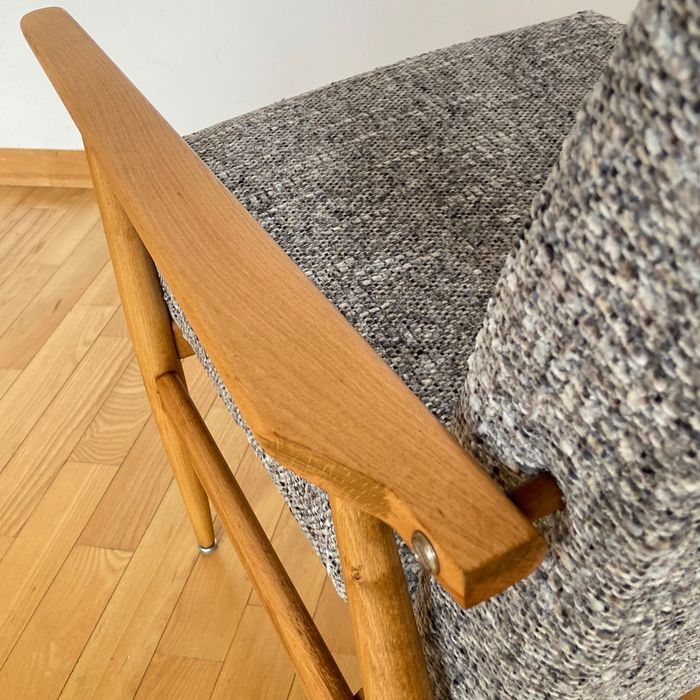 Oryginał Fotel lisek PRL melanżowa szaro beżowa Henryk Lis 2