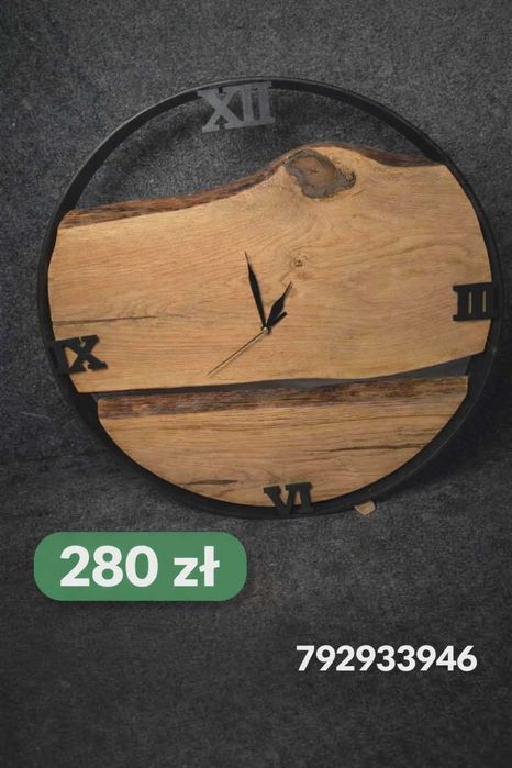 Drewniany zegar ścienny loft/rustykalny