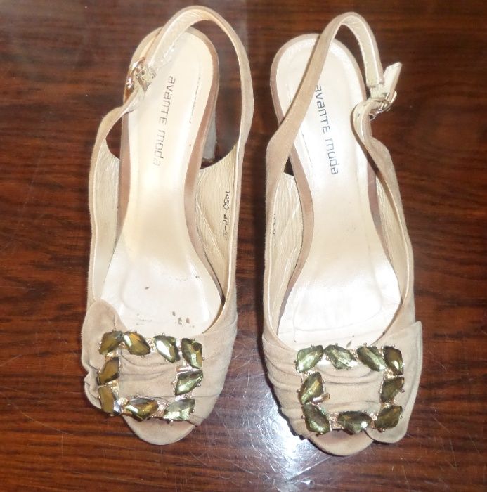 Босоножки замшевые бежевые нюдовые на каблуке Avante Moda, туфли 38р-р