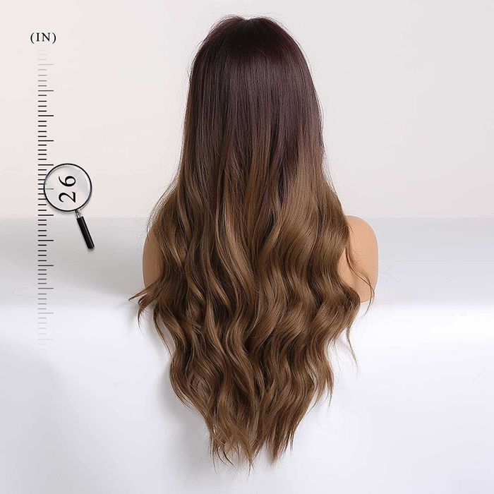 (NOVA) Peruca de cabelo comprido para mulher castanho ombre