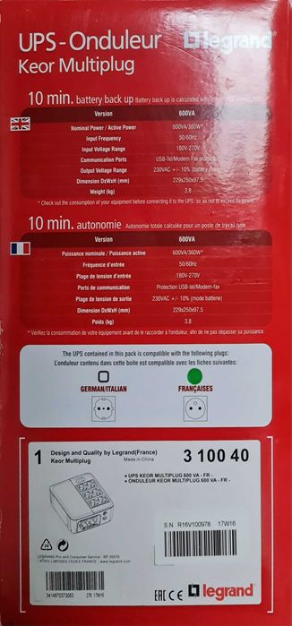 UPS Legrand KEOR MULTIPLUG 600VA (310040) NOWY !