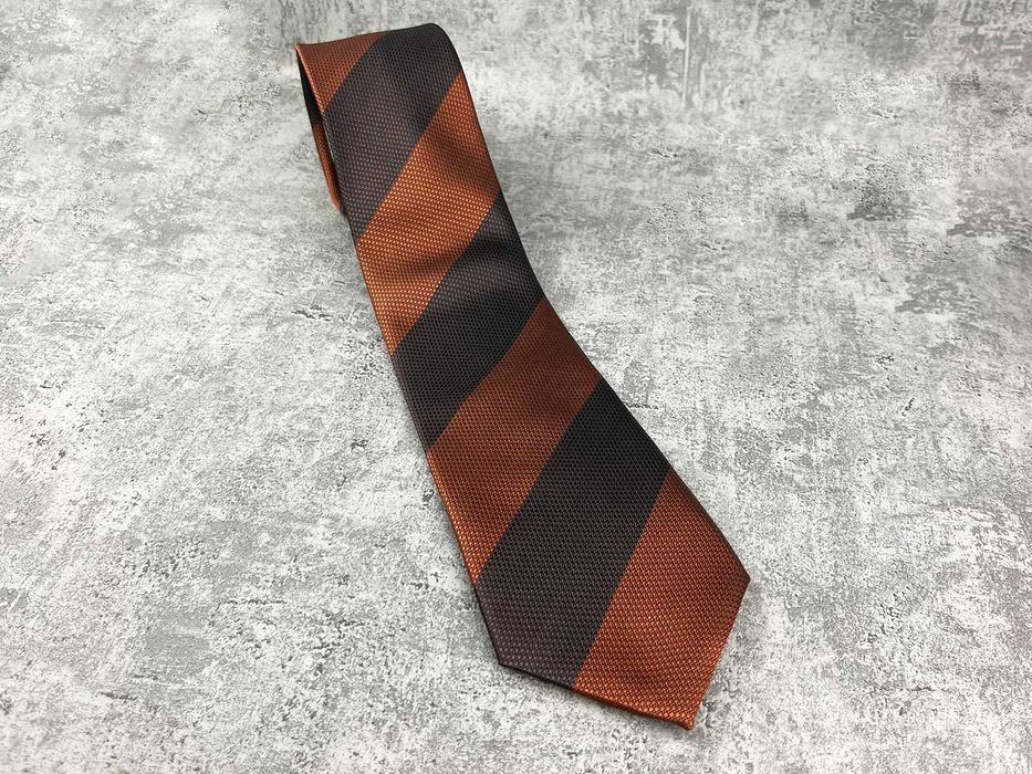 NOWY krawat regimental garniturowy w pasy brązowy rdzawy rudy męski