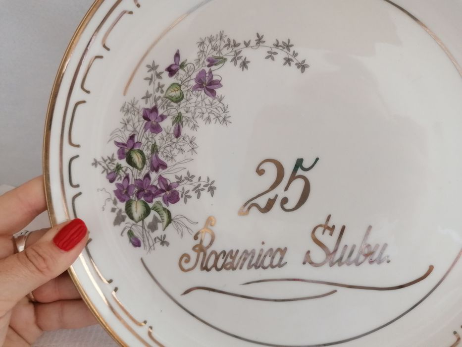 Piękny ręcznie malowany talerz na 25 lecie ślubu polecam
