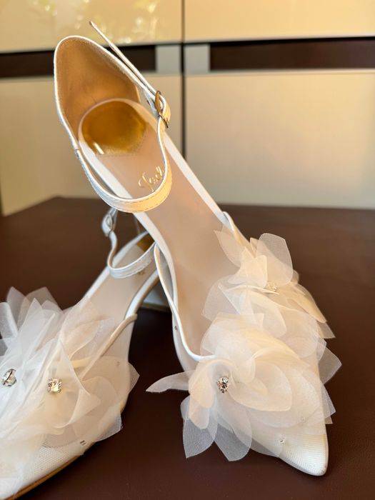 Buty ślubne ręcznie szyte, ze zdobieniami - słupek 5,5cm, rozmiar 40