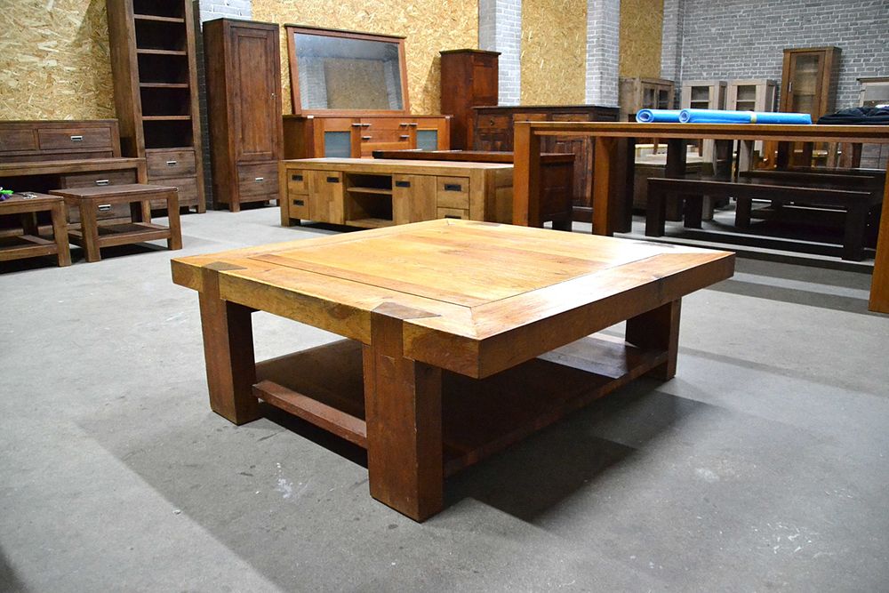 Stolik kawowy dębowy, ława, duży masywny 110x110 cm lite drewno. Raty