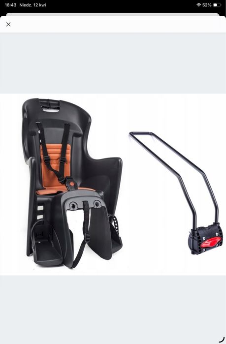 Fotelik rowerowy Boodie max 22 kg na ramę Polisport + kask rowerowy Radvik od 1 - 5 lat