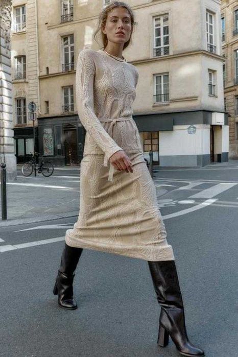 Юбка zara m жаккард молочная экрю стрейч