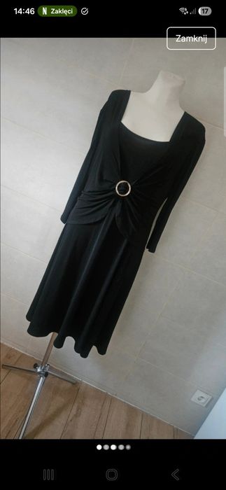 Sukienka s l fashion czarna klamra cekiny xl