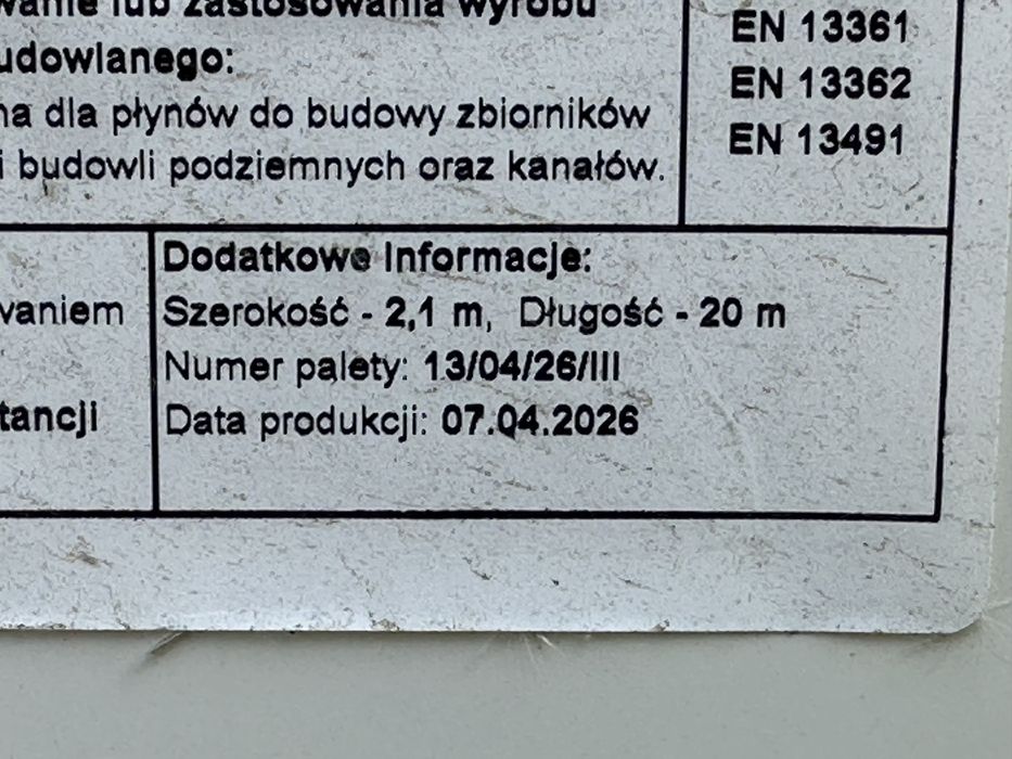 Geomembrana PVC, folia gr. 1,5mm do budowy zbiorników, oczek wodnych