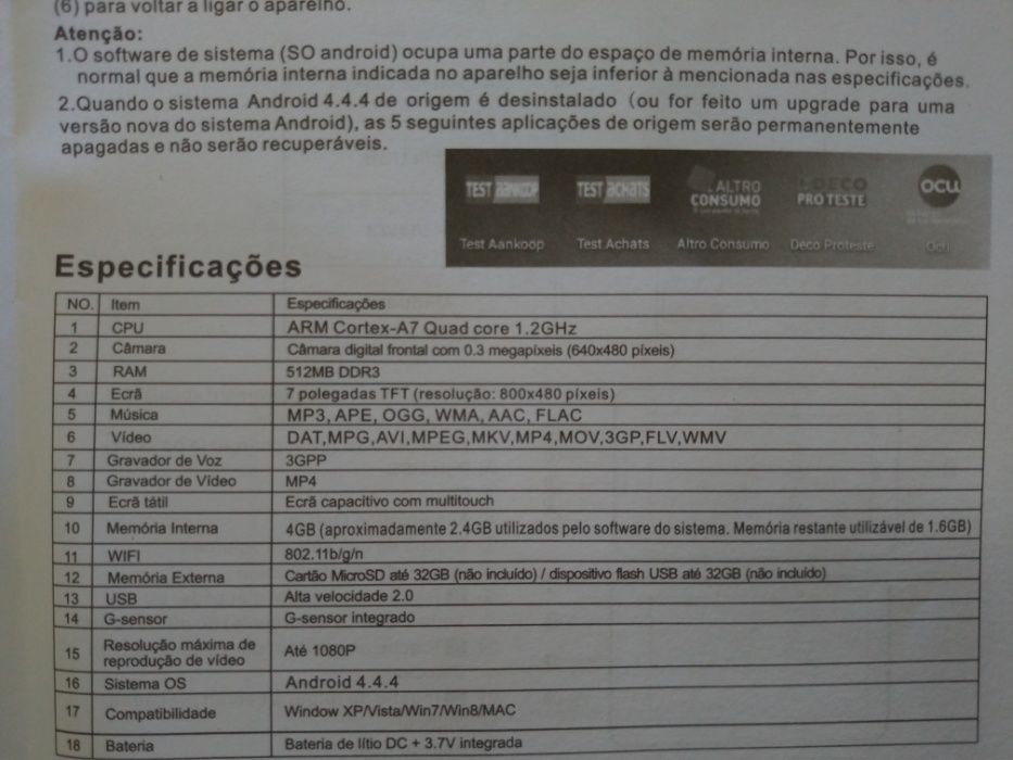 Tablet ARM Cortex-A7 Quad Core 1.2Ghz - 7" 4Gb (ver descrição)