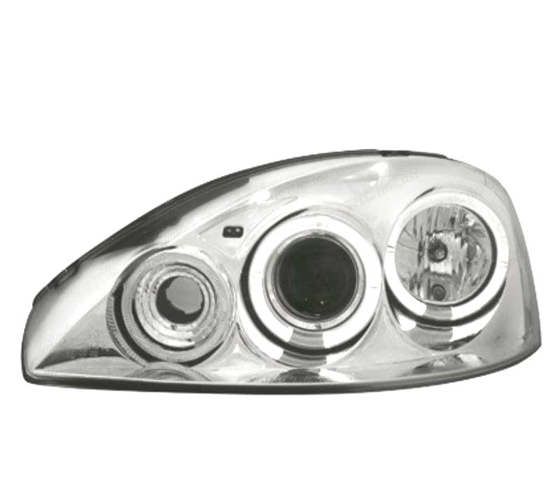 FARÓIS OPEL CORSA C 00-06 ANGEL EYES CCFL FUNDO CROMADO