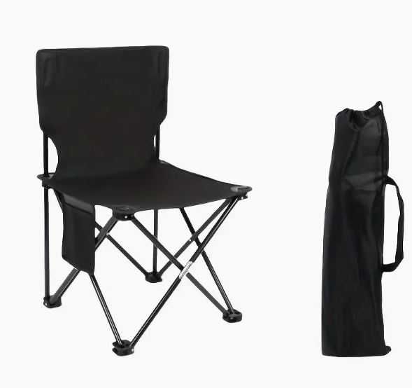 Przenośne Składane Krzesło Kempingowe w Kolorze Czarnym