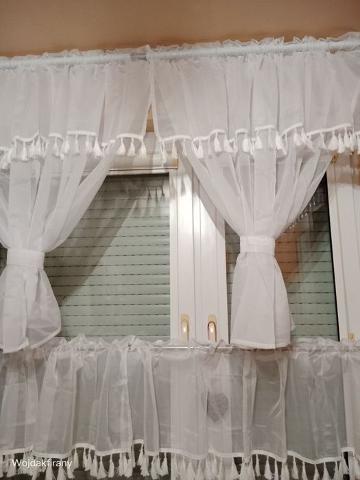 Firanka z zazdrostką woalowe Boho frędzle