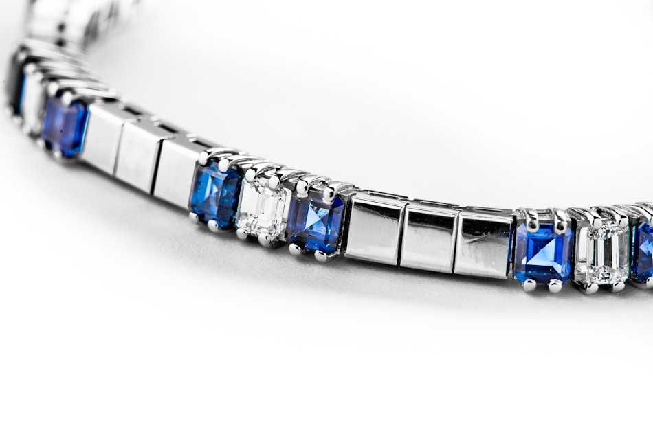 Złota Bransoletka - TENISÓWKA - Szafiry - Diamenty - 18K - 23,45g