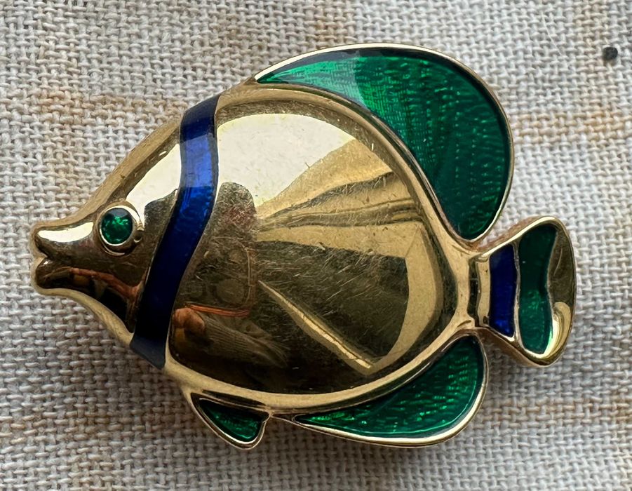 Piękna broszka „rybka” z emalią – Zepter (Fish Brooch).