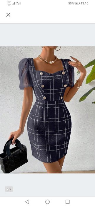 Elegancka sukienka granatowo zlota guziki 42 44