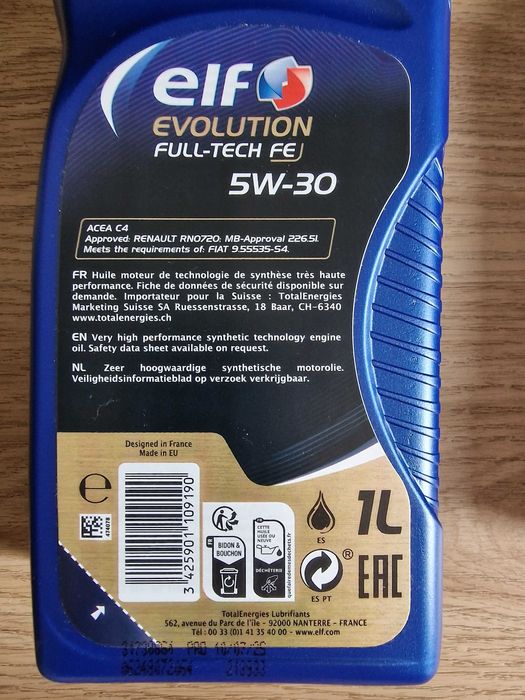 Óleo Elf Evolution Full-Tech FE 5W-30 (3 embalagens de 1L)