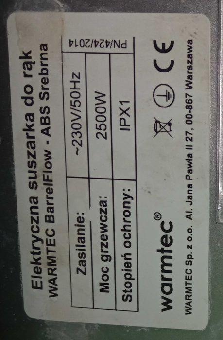 Suszarka do rąk BarrelFlow TURBO 2500W