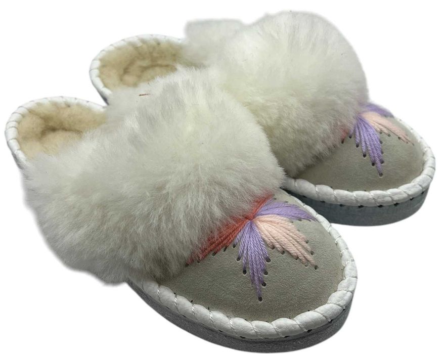 Bambosze damskie skóra naturalna owcza wełna