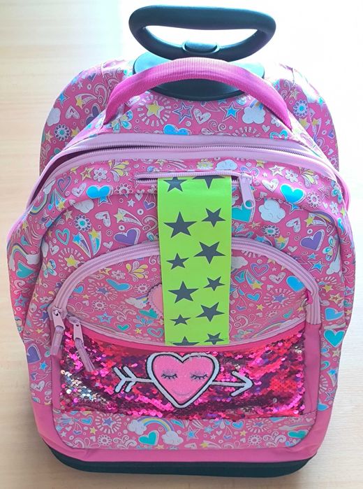 Mochila Trolley de criança/menina com rodas, alças e pega regulável