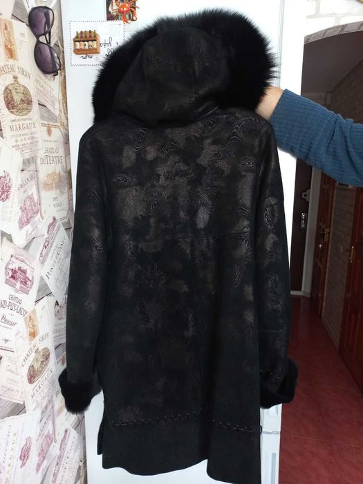 Дублянка дубленка натуральна,з лазерним напиленням, шоколад, р.L, нова