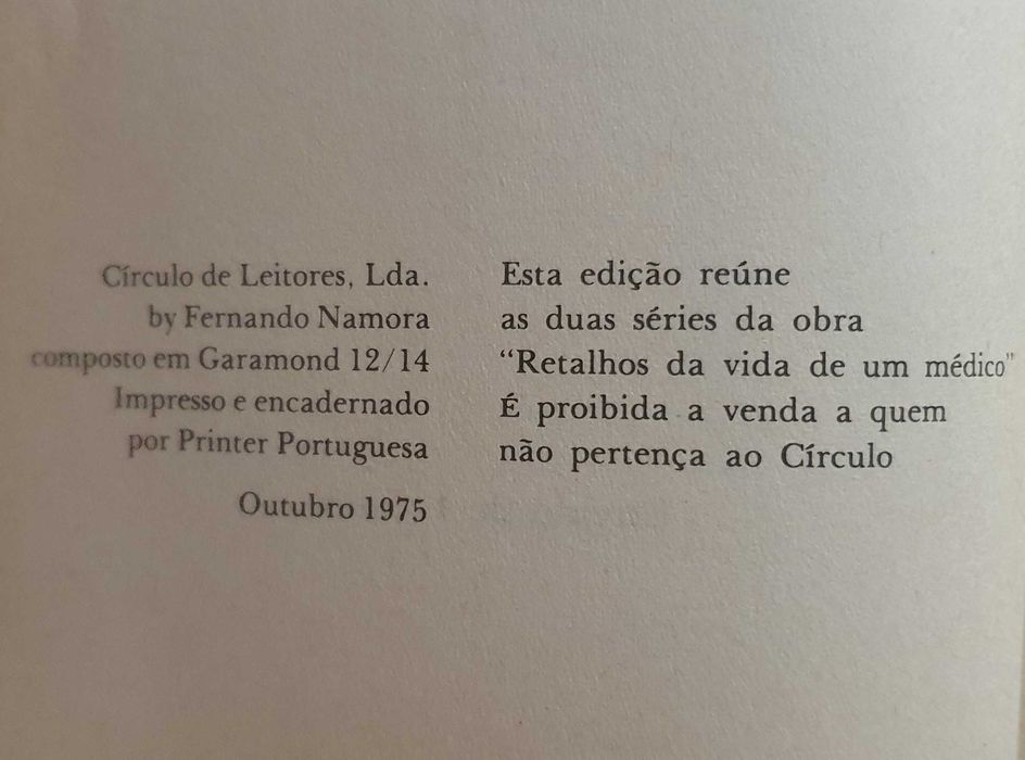 Livro Retalhos da Vida de um Médico, de Fernando Namora, 1975