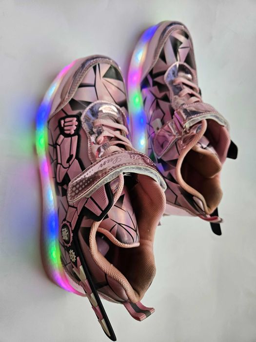 Роликові кросівки з LED-підсвіткою, рожеві на 2 колесах