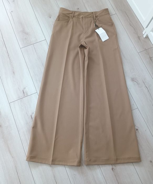 ZARA Woman komplet set zestaw garnitur kamizelka  spodnie wiskoza old money beżowy oliwkowy Nowy S 36