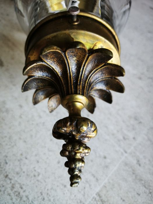 Candeeiro Suspensão Antigo / Lanterna de Hall em Bronze e Cristal