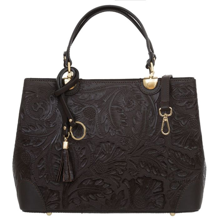 VERA PELLE torebka damska skórzana klasyczna z paskiem V541 c.brązowa