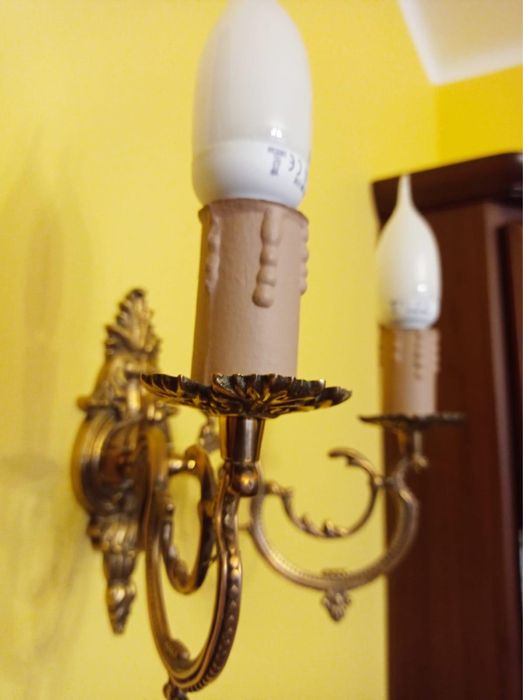 OKAZJA Antyk Zestaw mosiężny Żyrandol i lama scienna